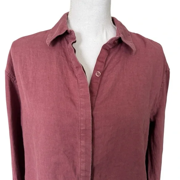Athleta Mauve Rose Linen Button Down Shirt - Size M - Picture 2 of 7